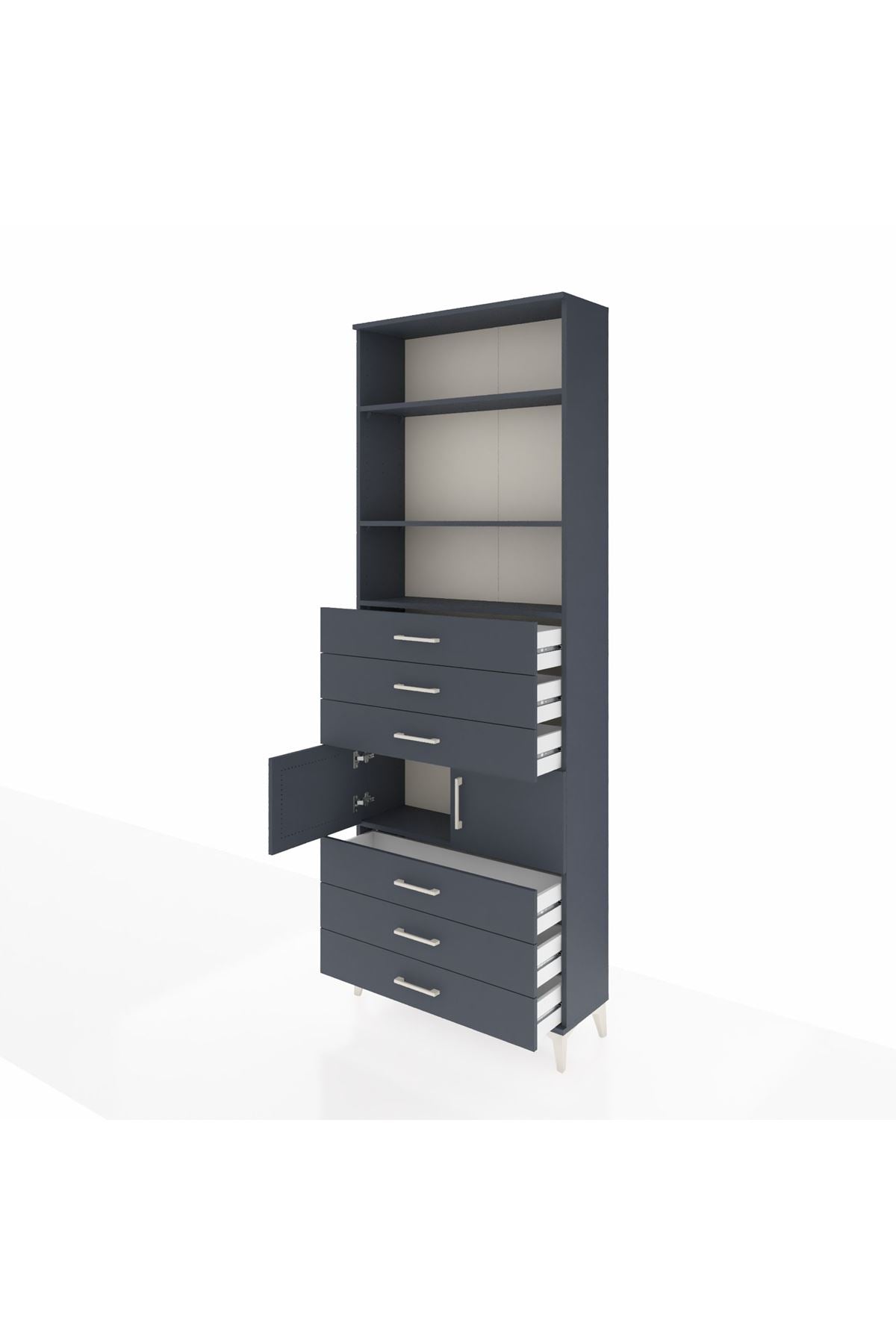 Arges Dolap 4 Raflı 6 Çekmeceli 2 Kapaklı 88x30x243 Antrasit-Antrasit