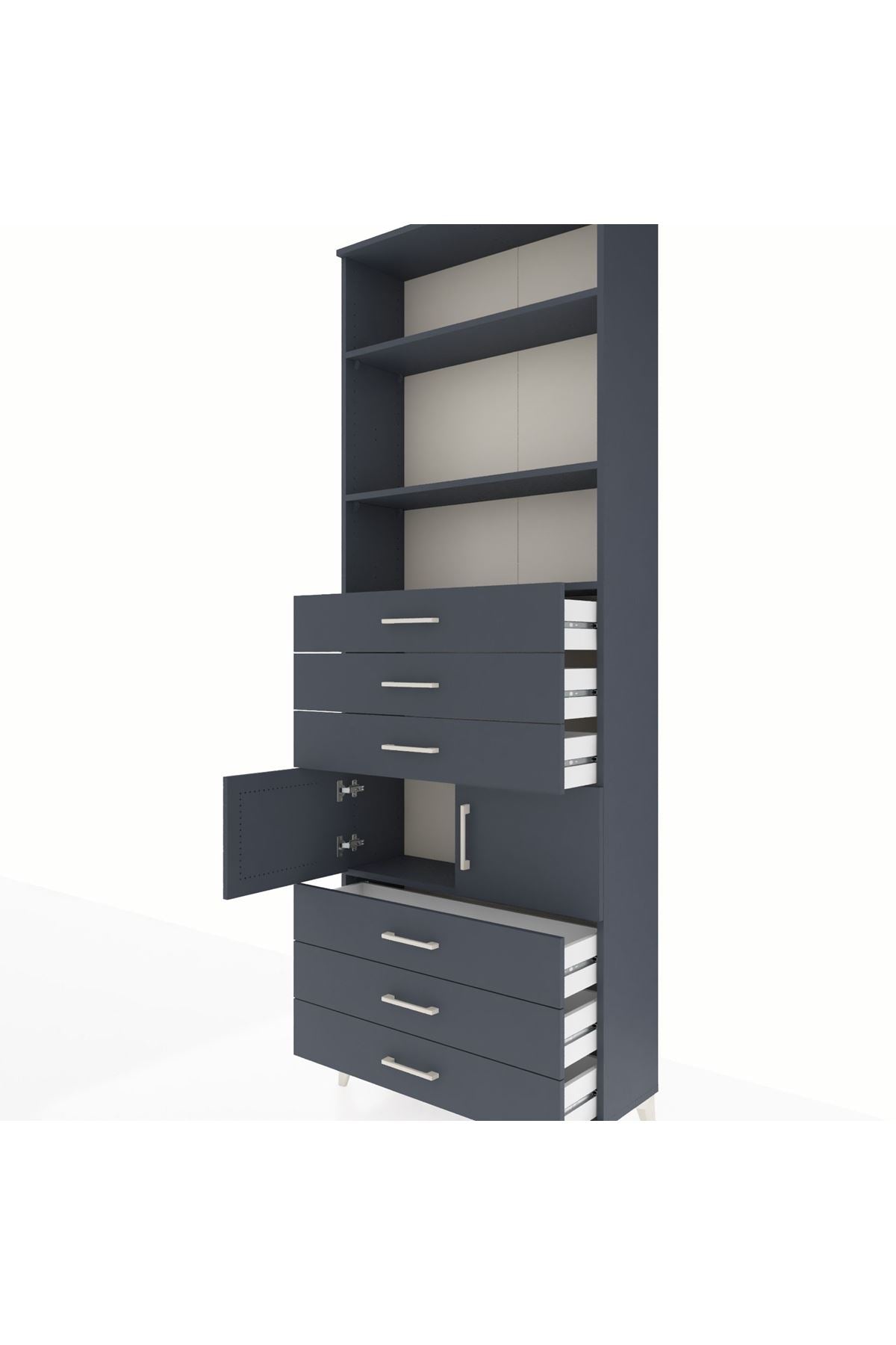 Arges Dolap 4 Raflı 6 Çekmeceli 2 Kapaklı 88x30x243 Antrasit-Antrasit