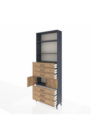 Arges Dolap 4 Raflı 6 Çekmeceli 2 Kapaklı 88x30x243 Antrasit-Çam