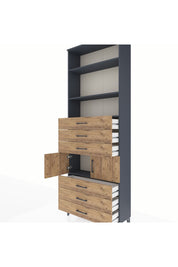 Arges Dolap 4 Raflı 6 Çekmeceli 2 Kapaklı 88x30x243 Antrasit-Çam