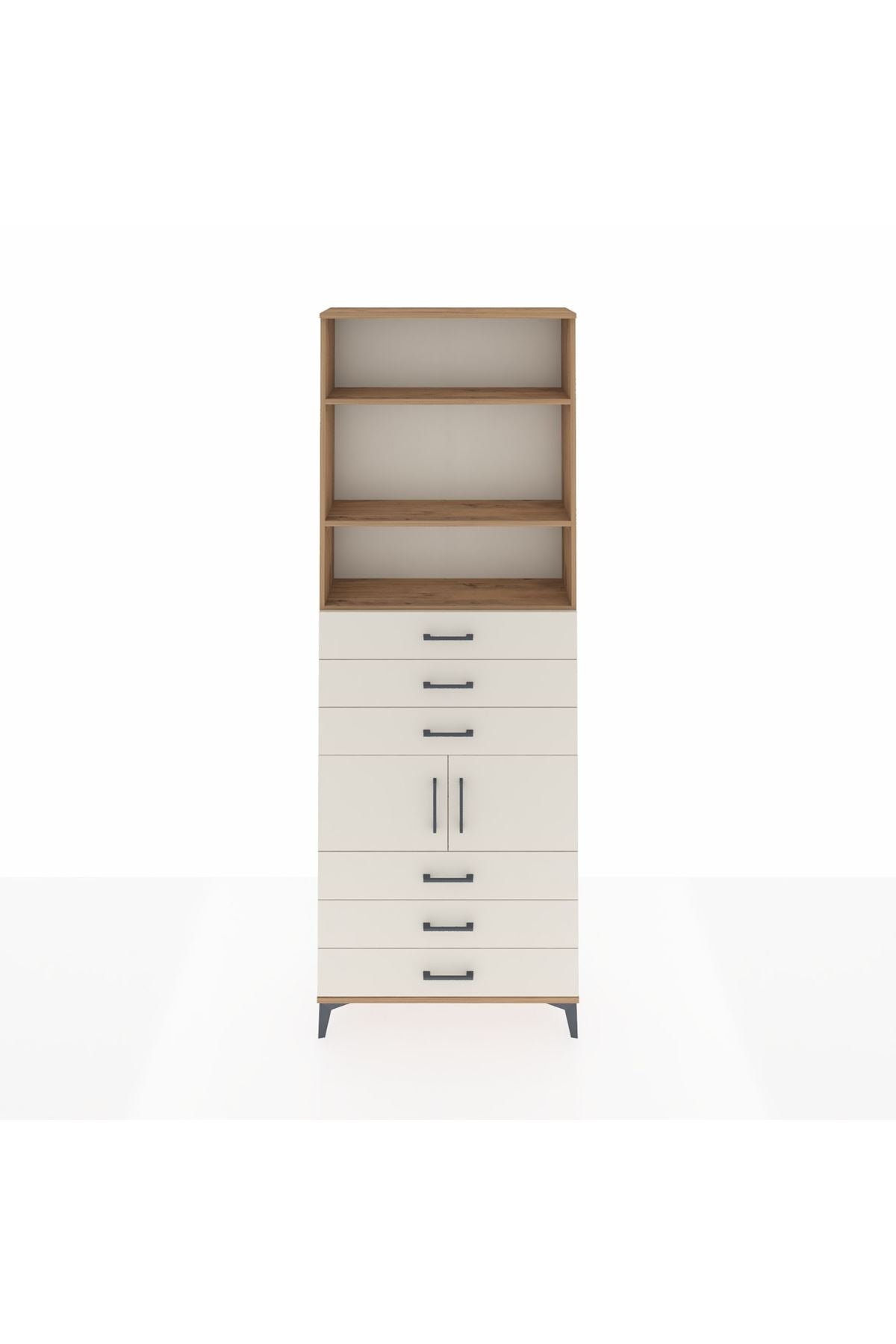 Arges Dolap 4 Raflı 6 Çekmeceli 2 Kapaklı 88x30x243 Çam-Aytaşı