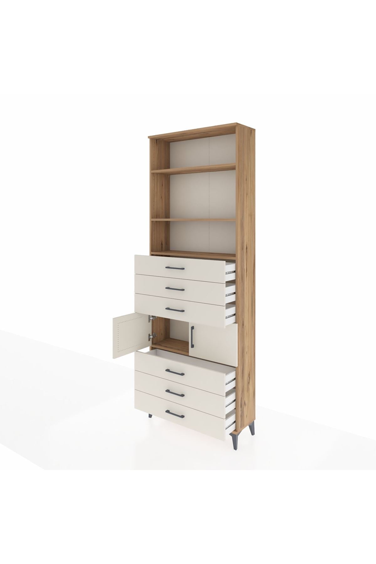 Arges Dolap 4 Raflı 6 Çekmeceli 2 Kapaklı 88x30x243 Çam-Aytaşı