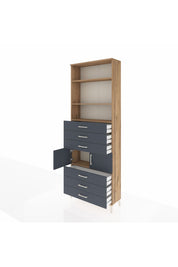 Arges Dolap 4 Raflı 6 Çekmeceli 2 Kapaklı 88x30x243 Çam-Antrasit