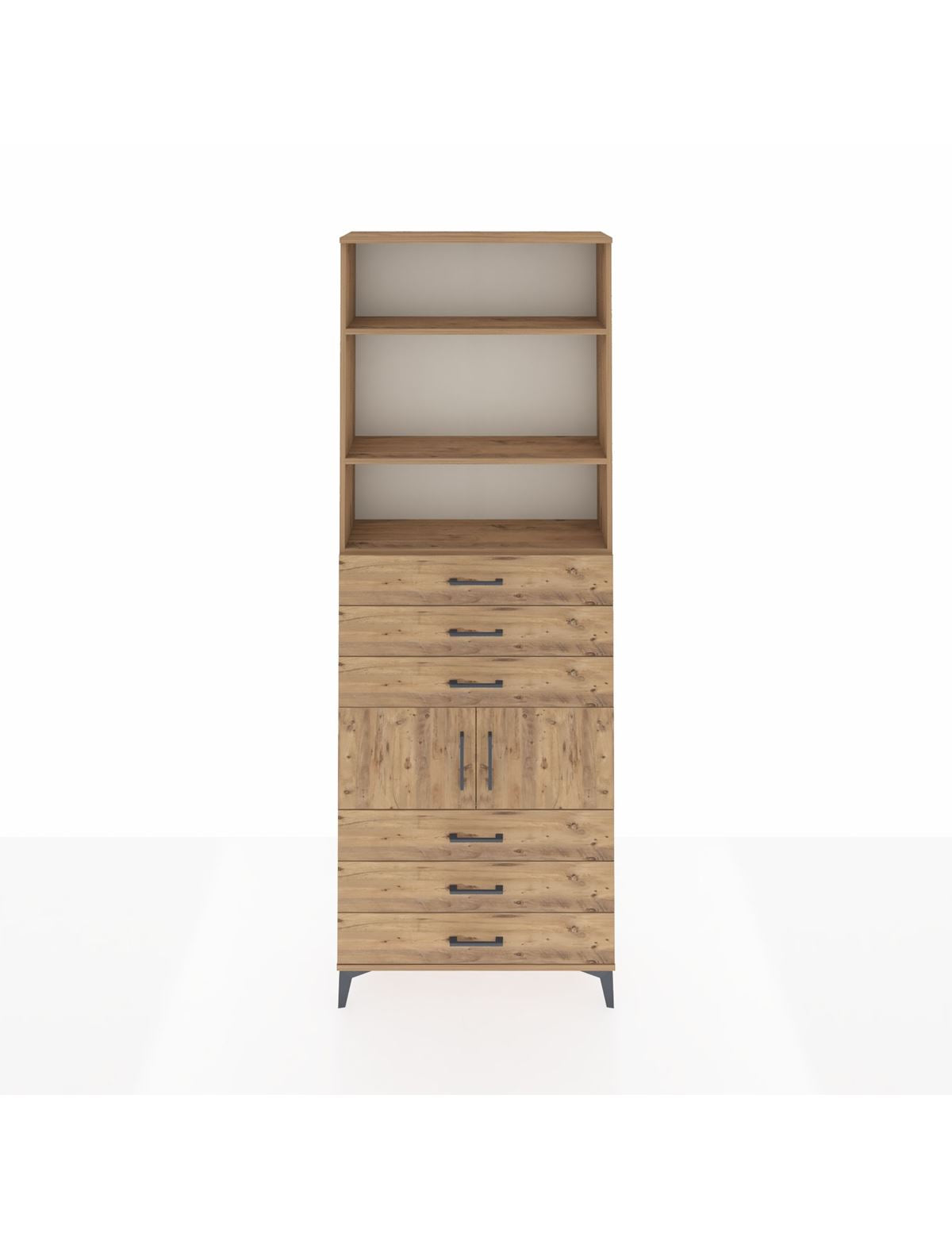 Arges Dolap 4 Raflı 6 Çekmeceli 2 Kapaklı 88x30x243 Çam-Çam