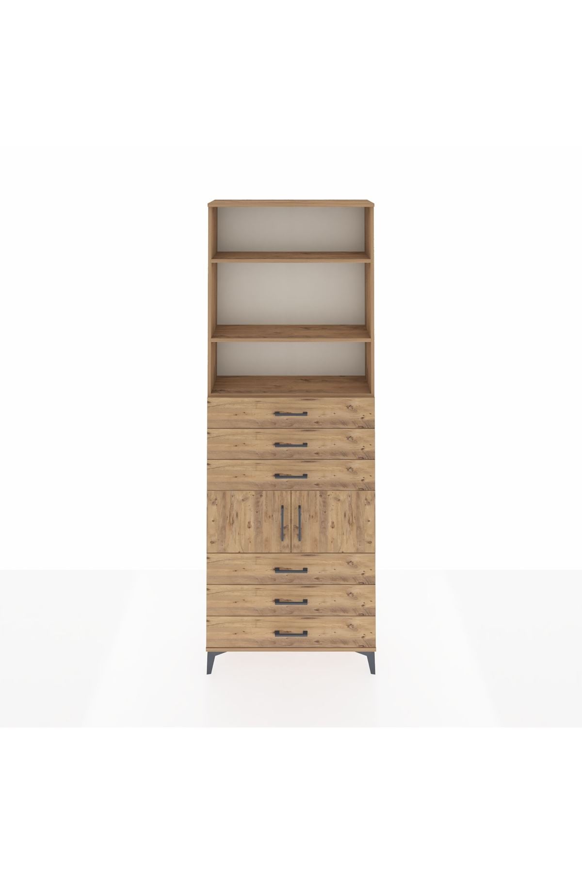 Arges Dolap 4 Raflı 6 Çekmeceli 2 Kapaklı 88x30x243 Çam-Çam