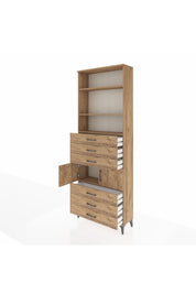 Arges Dolap 4 Raflı 6 Çekmeceli 2 Kapaklı 88x30x243 Çam-Çam