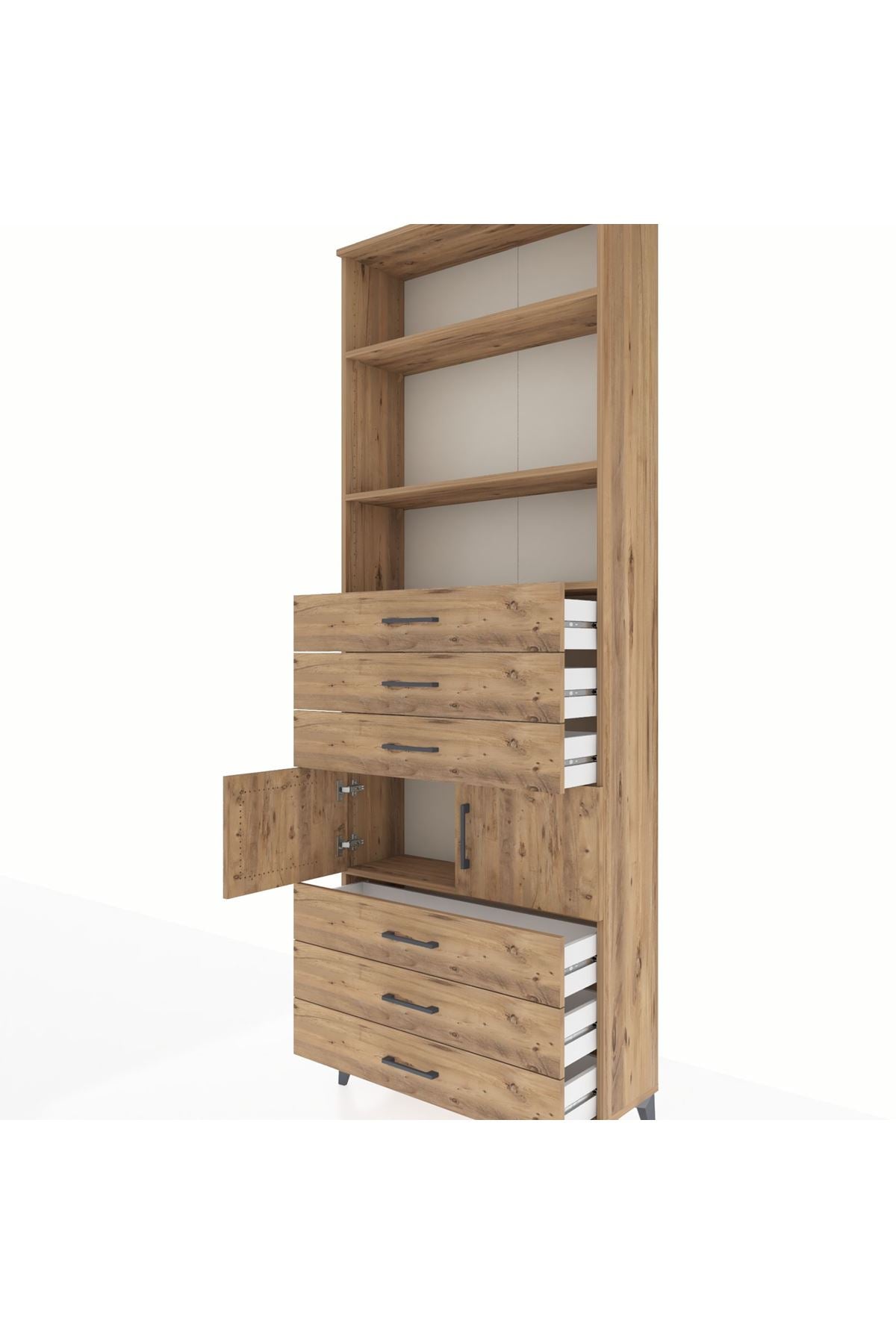 Arges Dolap 4 Raflı 6 Çekmeceli 2 Kapaklı 88x30x243 Çam-Çam