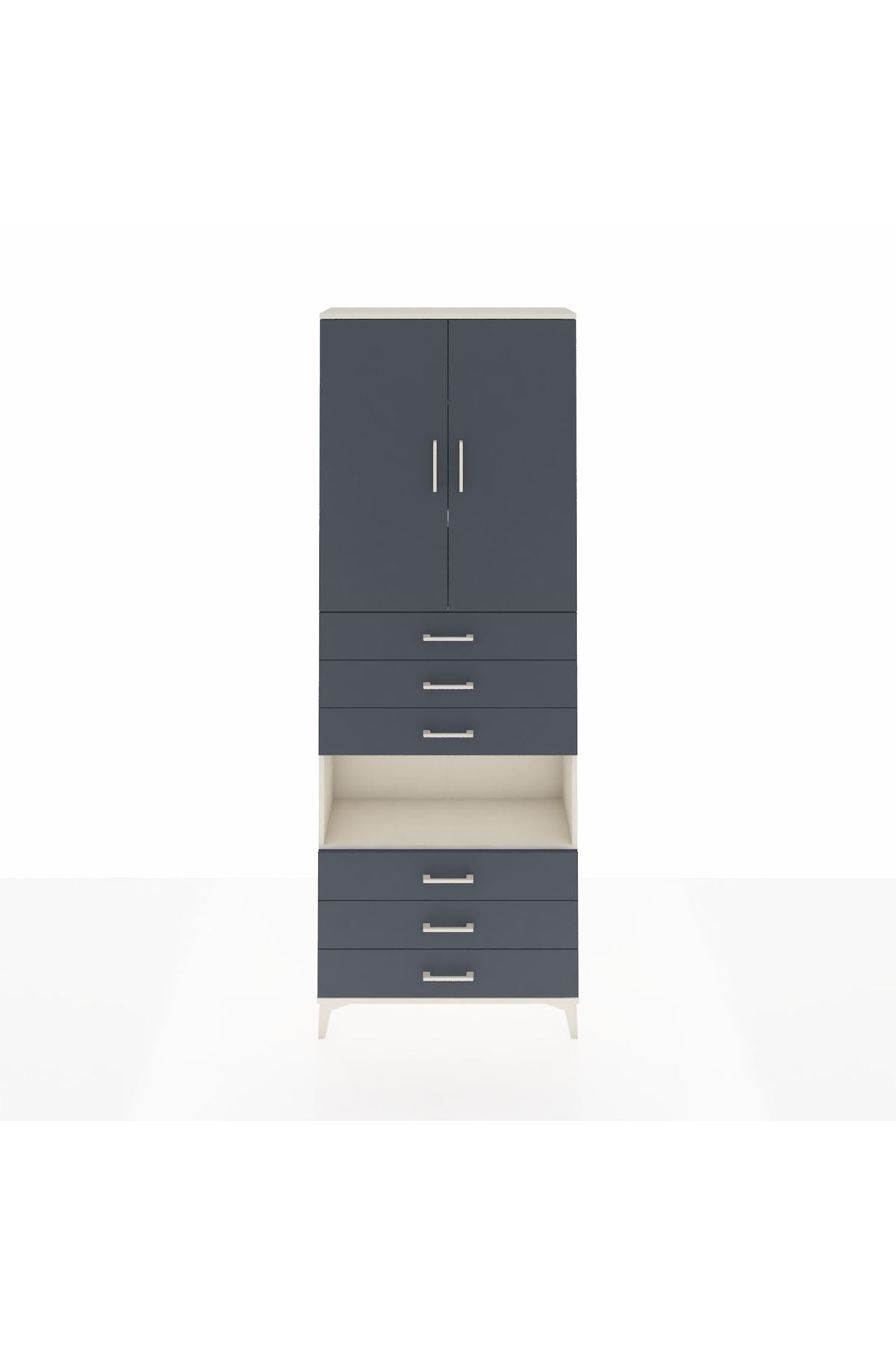 Arges Dolap 4 Raflı 6 Çekmeceli 2 Kapaklı 88x30x243 Aytaşı-Antrasit