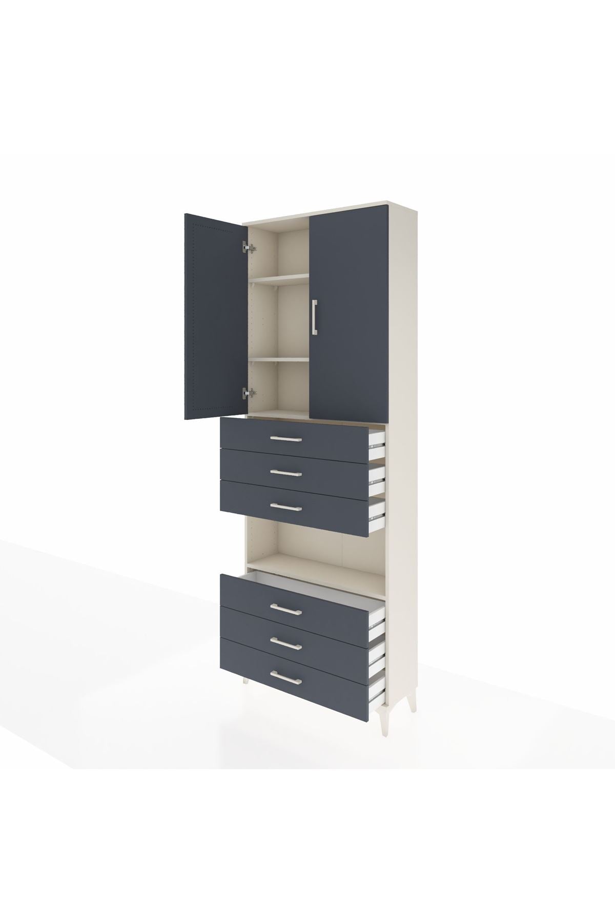 Arges Dolap 4 Raflı 6 Çekmeceli 2 Kapaklı 88x30x243 Aytaşı-Antrasit