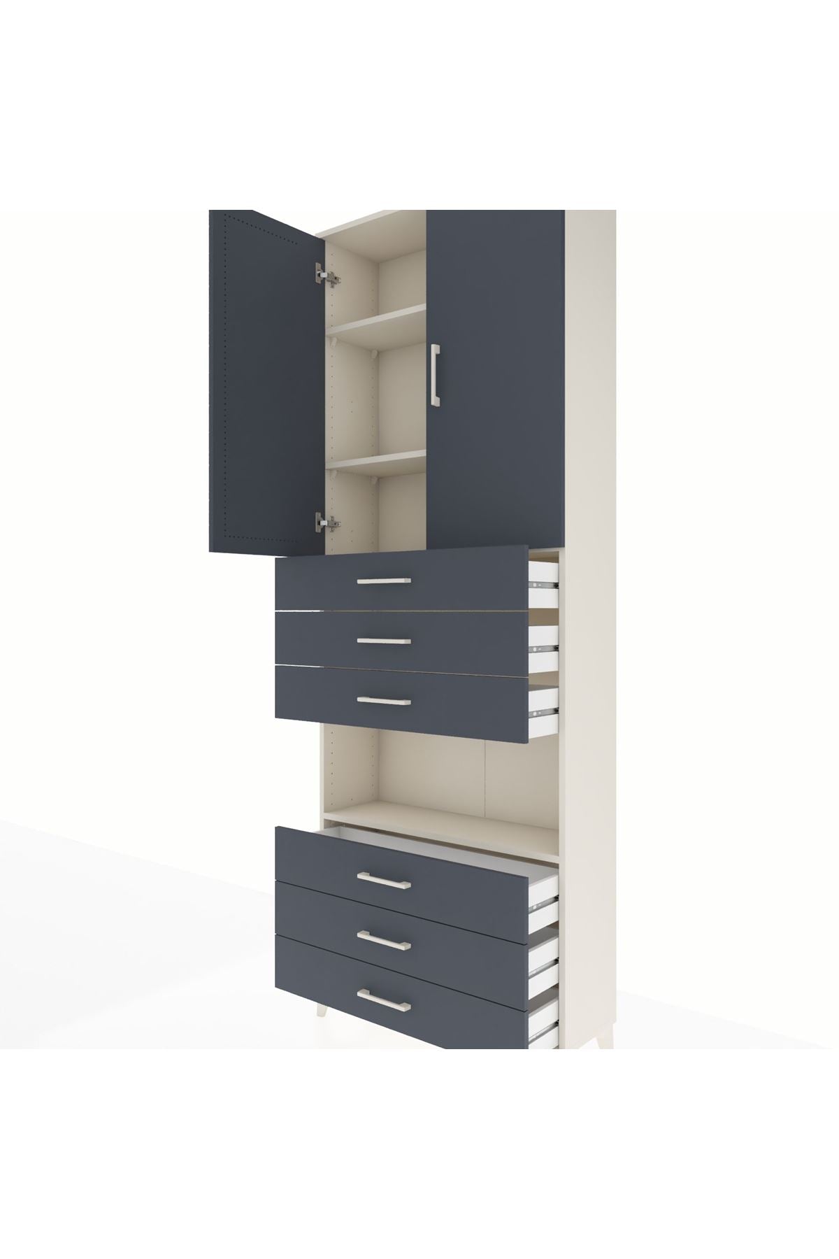 Arges Dolap 4 Raflı 6 Çekmeceli 2 Kapaklı 88x30x243 Aytaşı-Antrasit