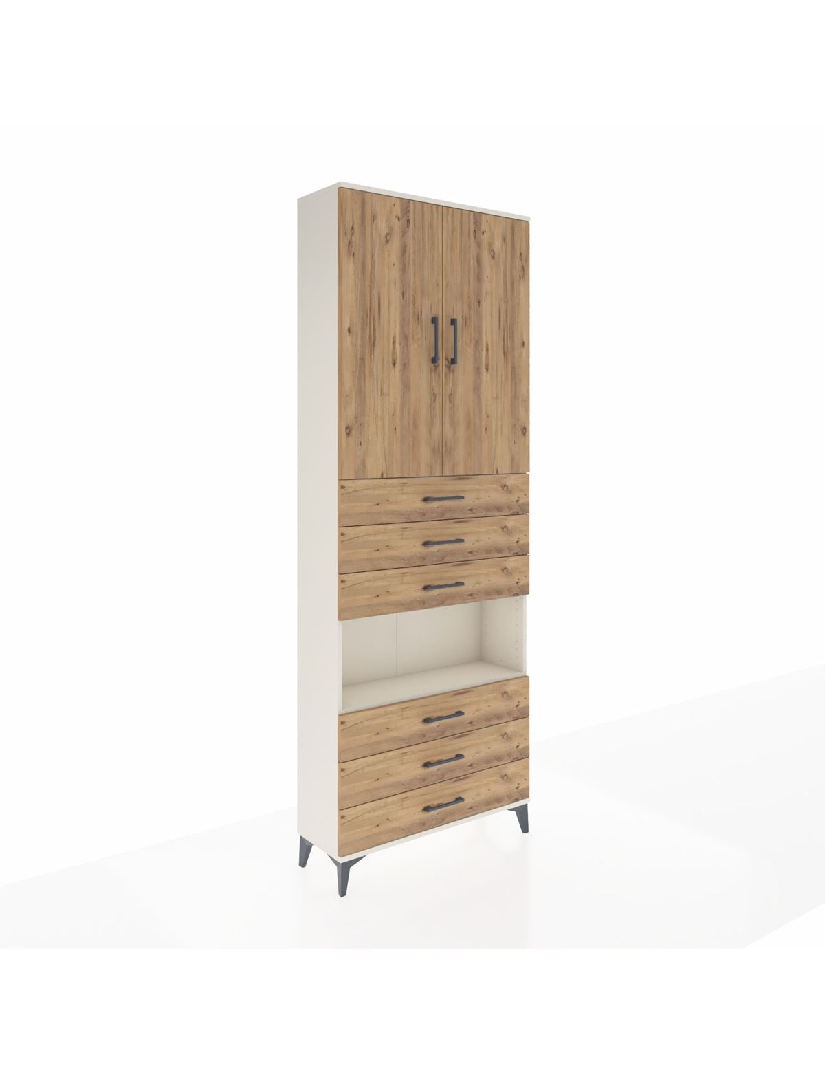 Arges Dolap 4 Raflı 6 Çekmeceli 2 Kapaklı 88x30x243 Aytaşı-Çam