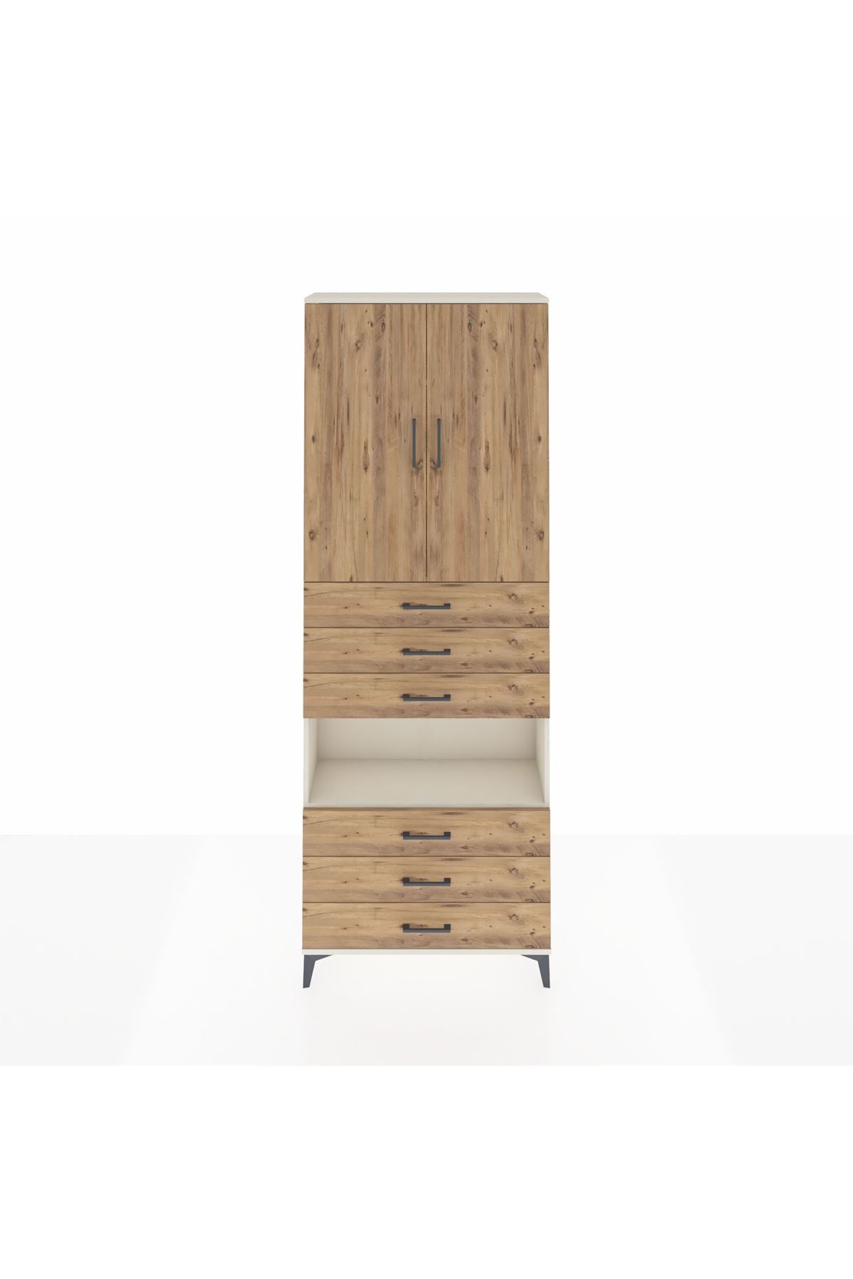 Arges Dolap 4 Raflı 6 Çekmeceli 2 Kapaklı 88x30x243 Aytaşı-Çam