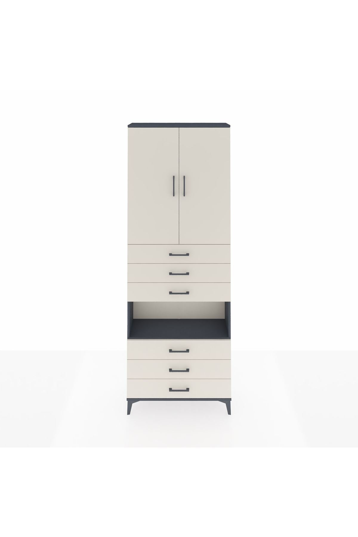 Arges Dolap 4 Raflı 6 Çekmeceli 2 Kapaklı 88x30x243 Antrasit-Aytaşı