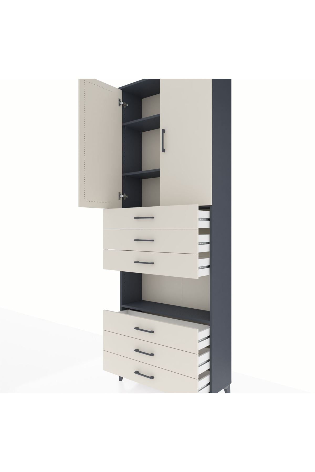 Arges Dolap 4 Raflı 6 Çekmeceli 2 Kapaklı 88x30x243 Antrasit-Aytaşı