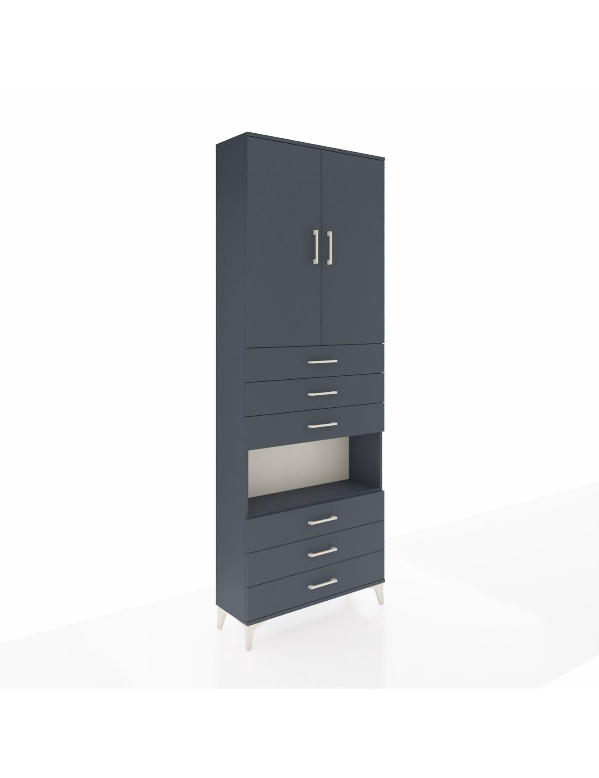 Arges Dolap 4 Raflı 6 Çekmeceli 2 Kapaklı 88x30x243 Antrasit-Antrasit