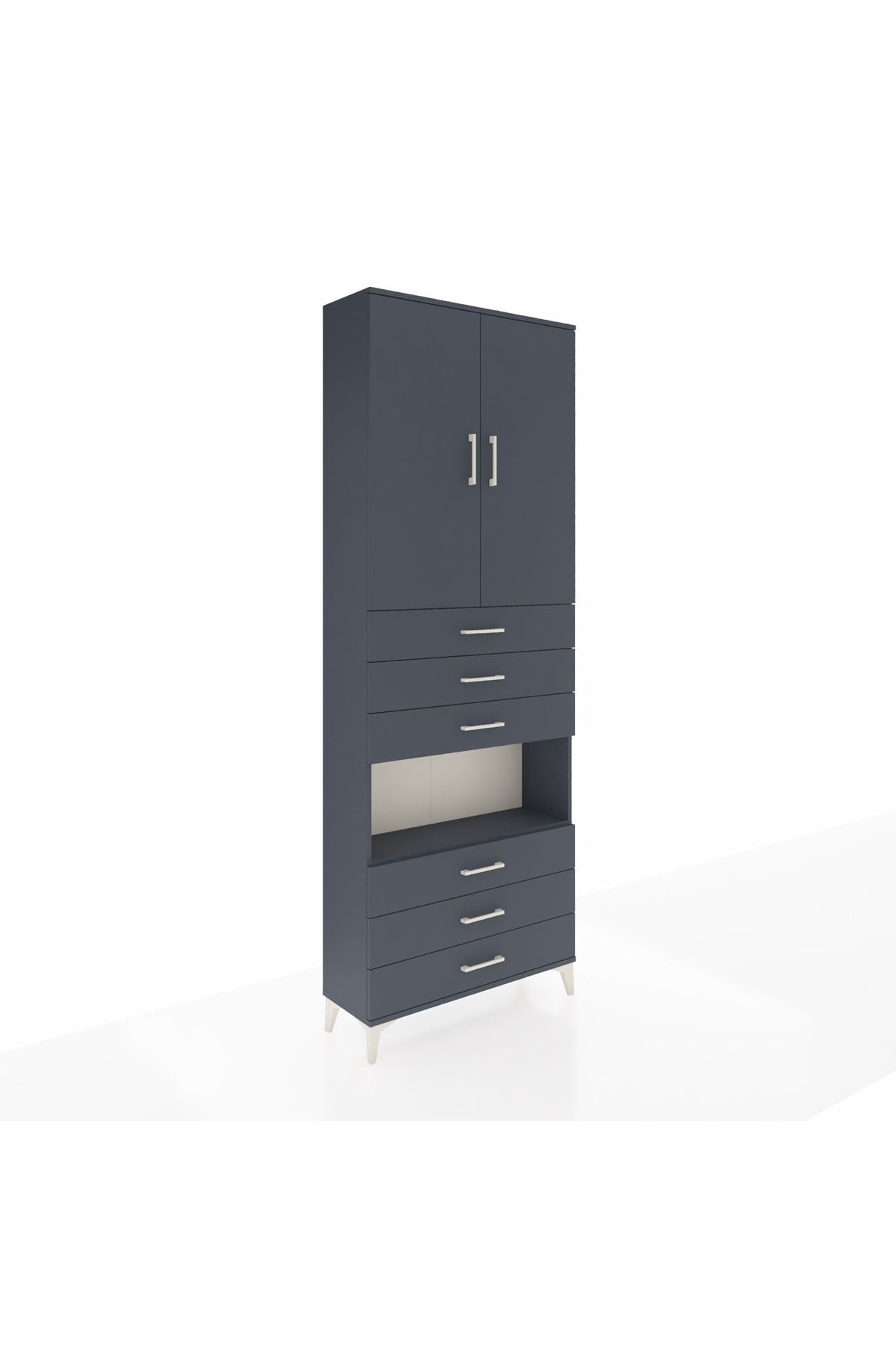 Arges Dolap 4 Raflı 6 Çekmeceli 2 Kapaklı 88x30x243 Antrasit-Antrasit