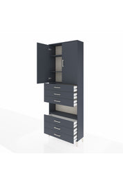 Arges Dolap 4 Raflı 6 Çekmeceli 2 Kapaklı 88x30x243 Antrasit-Antrasit