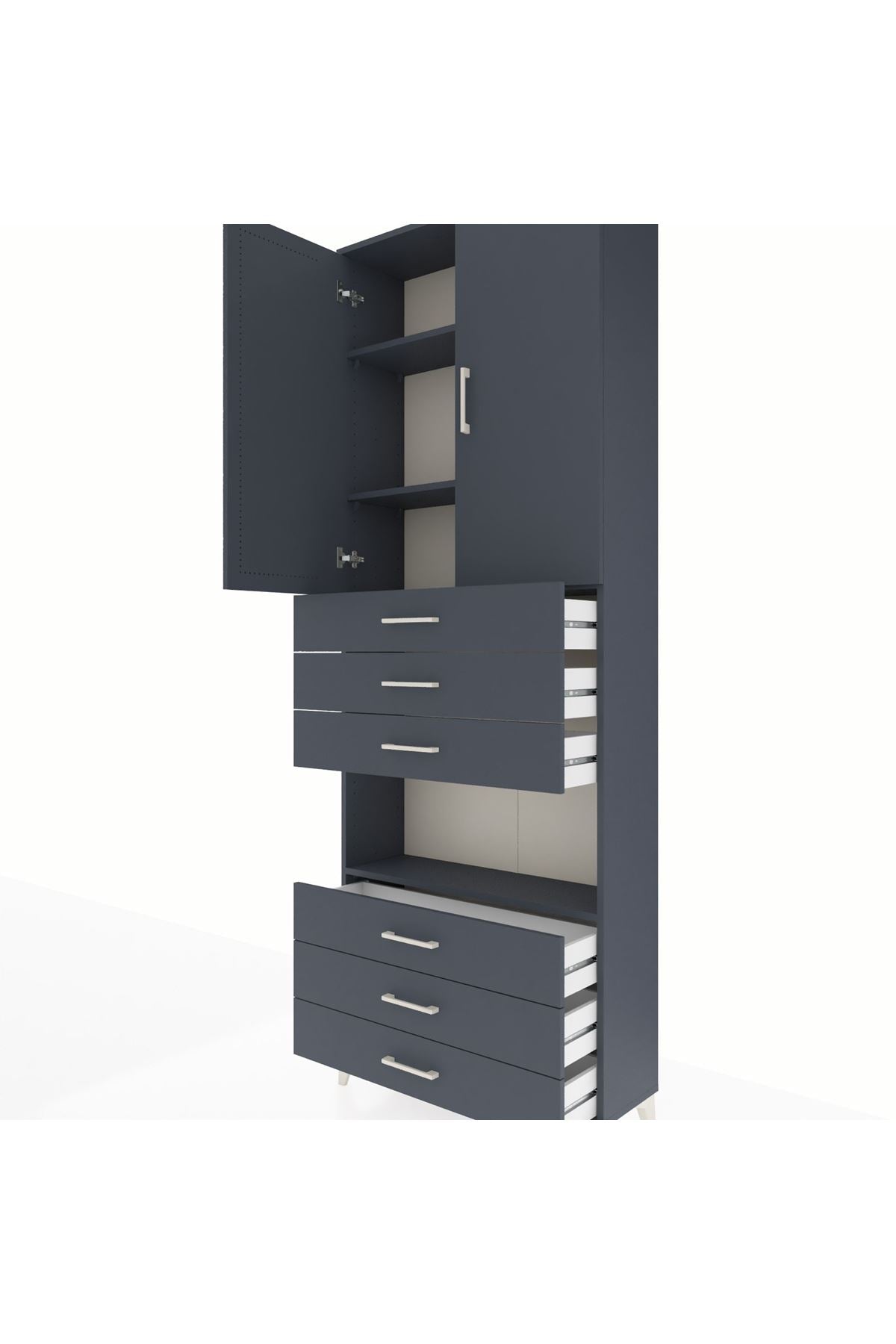 Arges Dolap 4 Raflı 6 Çekmeceli 2 Kapaklı 88x30x243 Antrasit-Antrasit