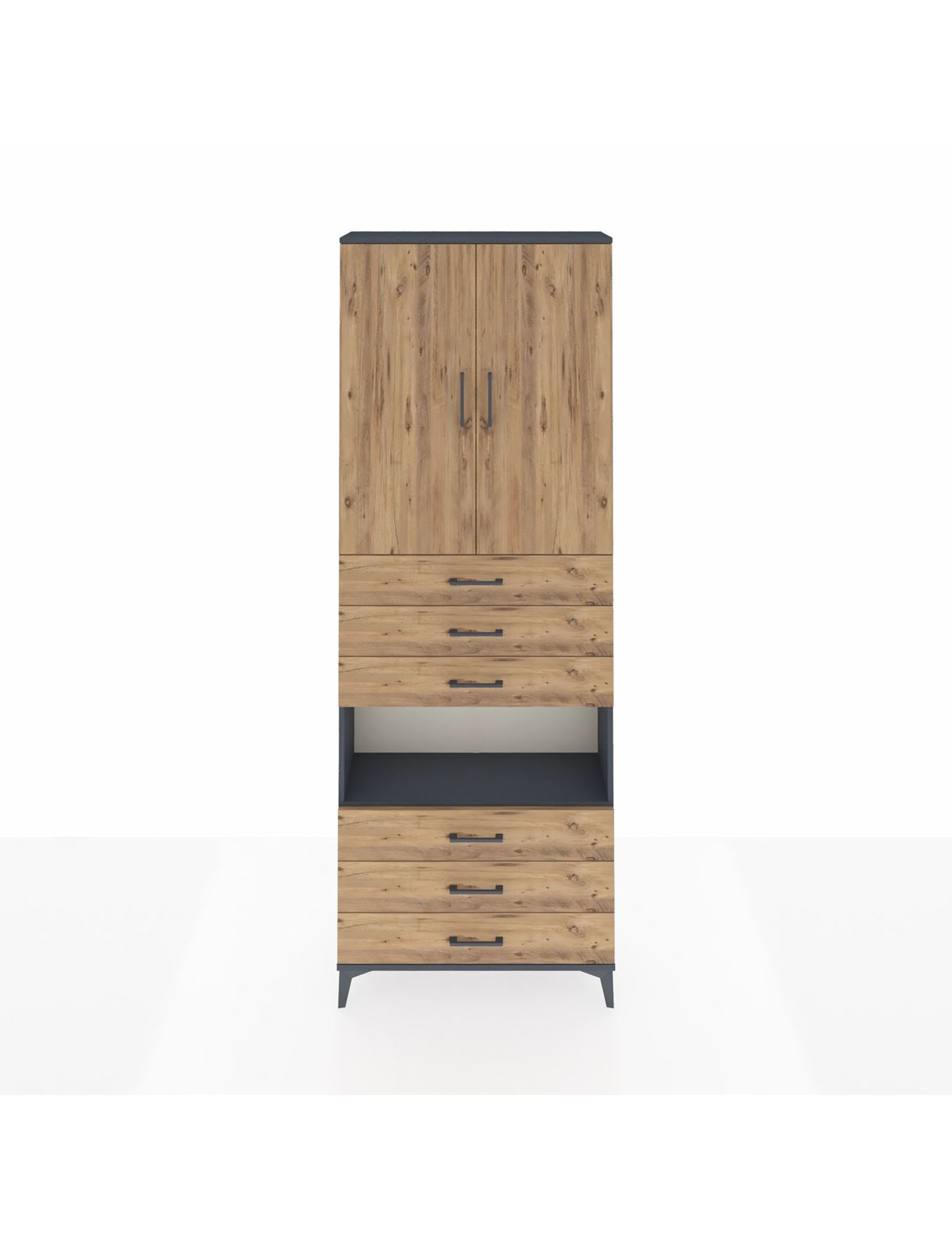 Arges Dolap 4 Raflı 6 Çekmeceli 2 Kapaklı 88x30x243 Antrasit-Çam