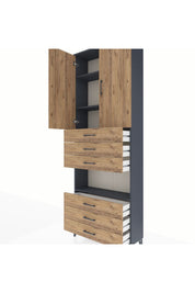 Arges Dolap 4 Raflı 6 Çekmeceli 2 Kapaklı 88x30x243 Antrasit-Çam