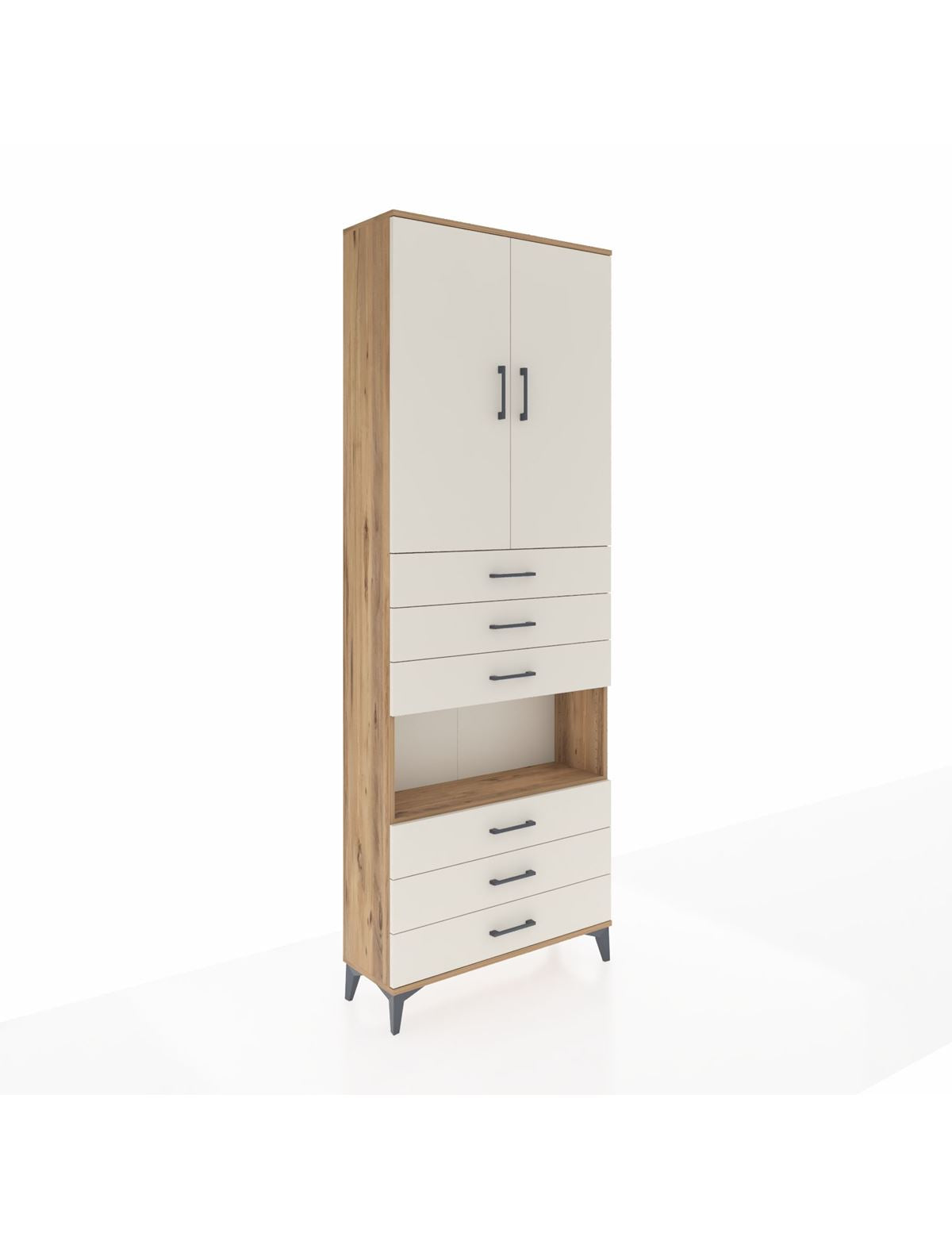 Arges Dolap 4 Raflı 6 Çekmeceli 2 Kapaklı 88x30x243 Çam-Aytaşı