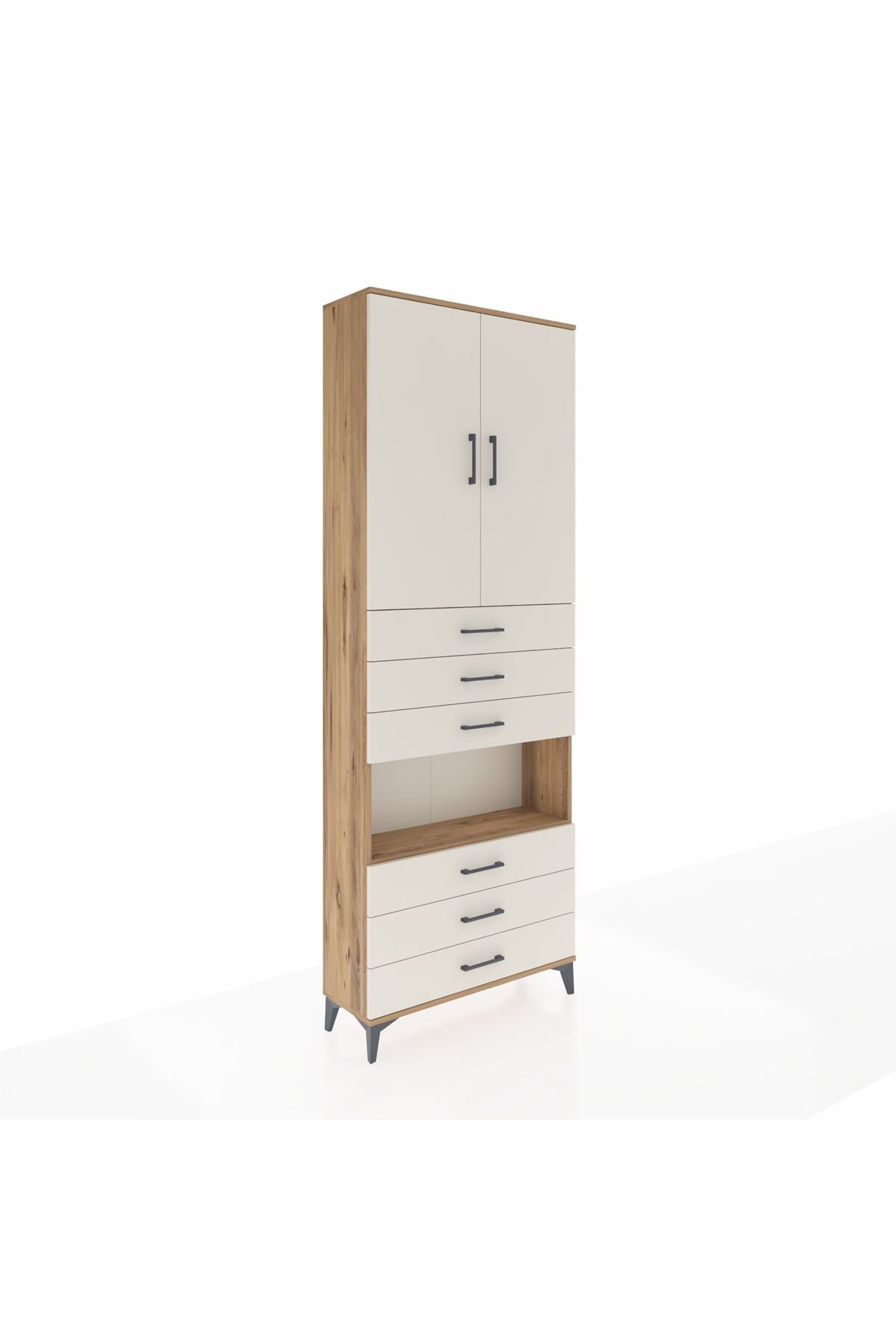 Arges Dolap 4 Raflı 6 Çekmeceli 2 Kapaklı 88x30x243 Çam-Aytaşı