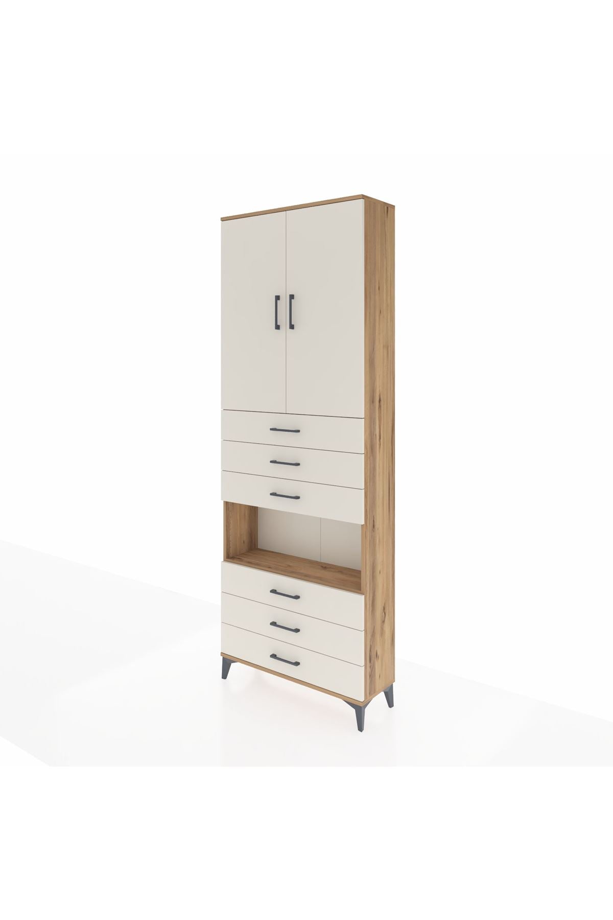 Arges Dolap 4 Raflı 6 Çekmeceli 2 Kapaklı 88x30x243 Çam-Aytaşı