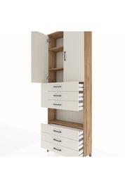 Arges Dolap 4 Raflı 6 Çekmeceli 2 Kapaklı 88x30x243 Çam-Aytaşı