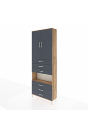 Arges Dolap 4 Raflı 6 Çekmeceli 2 Kapaklı 88x30x243 Çam-Antrasit