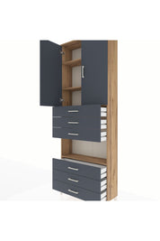 Arges Dolap 4 Raflı 6 Çekmeceli 2 Kapaklı 88x30x243 Çam-Antrasit