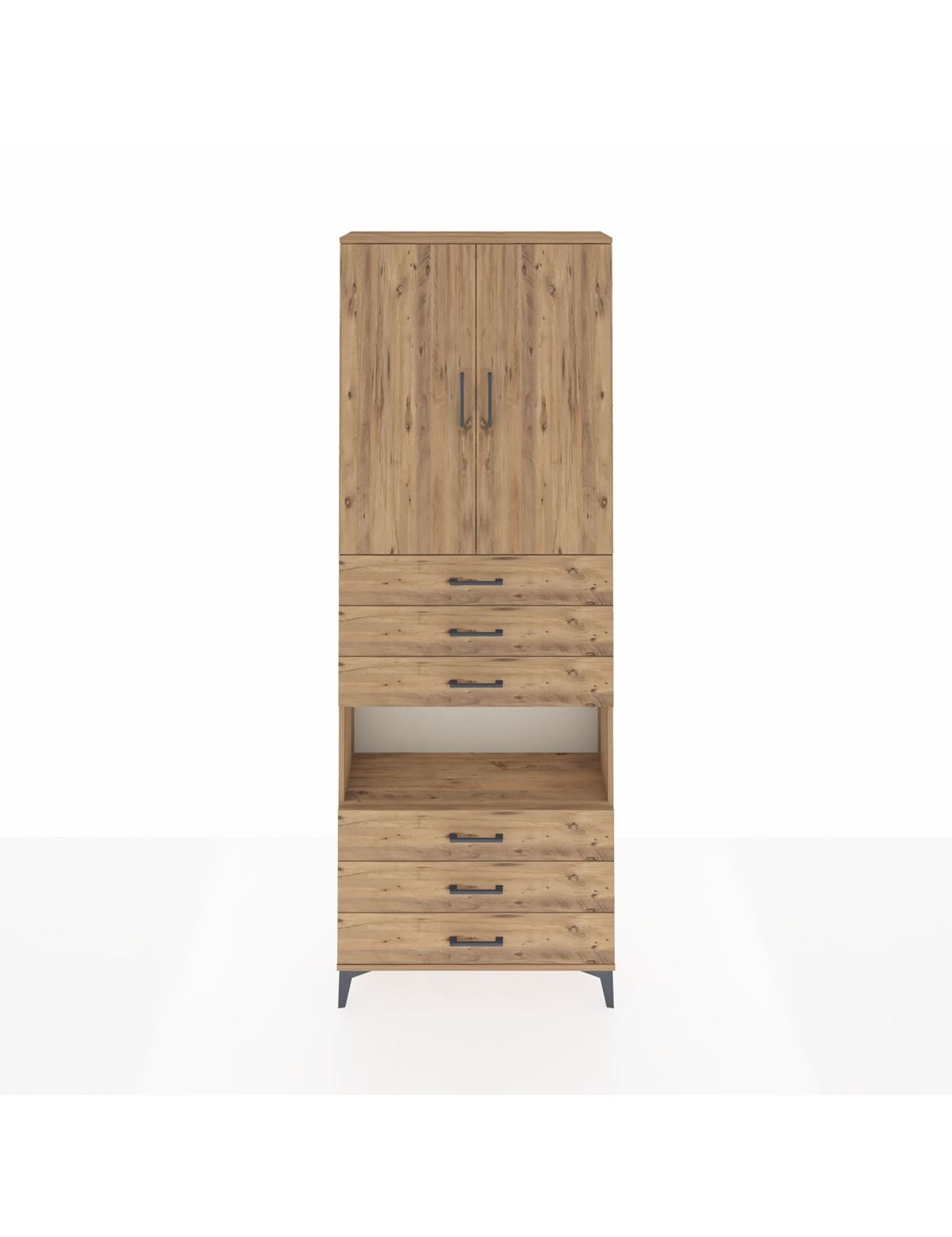 Arges Dolap 4 Raflı 6 Çekmeceli 2 Kapaklı 88x30x243 Çam-Çam