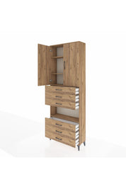 Arges Dolap 4 Raflı 6 Çekmeceli 2 Kapaklı 88x30x243 Çam-Çam