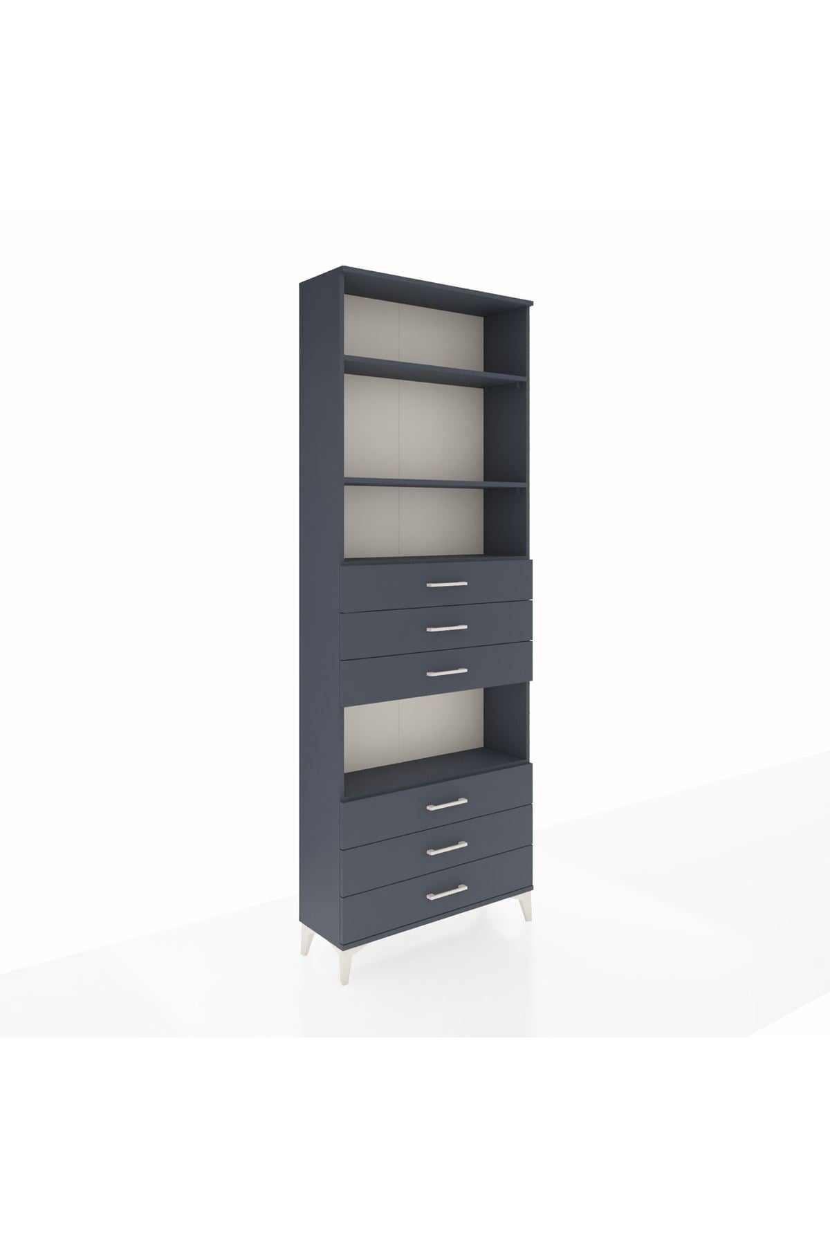 Arges Dolap 4 Raflı 6 Çekmeceli 88x30x243 Antrasit-Antrasit