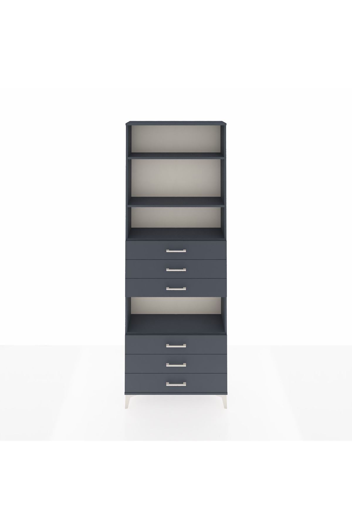 Arges Dolap 4 Raflı 6 Çekmeceli 88x30x243 Antrasit-Antrasit