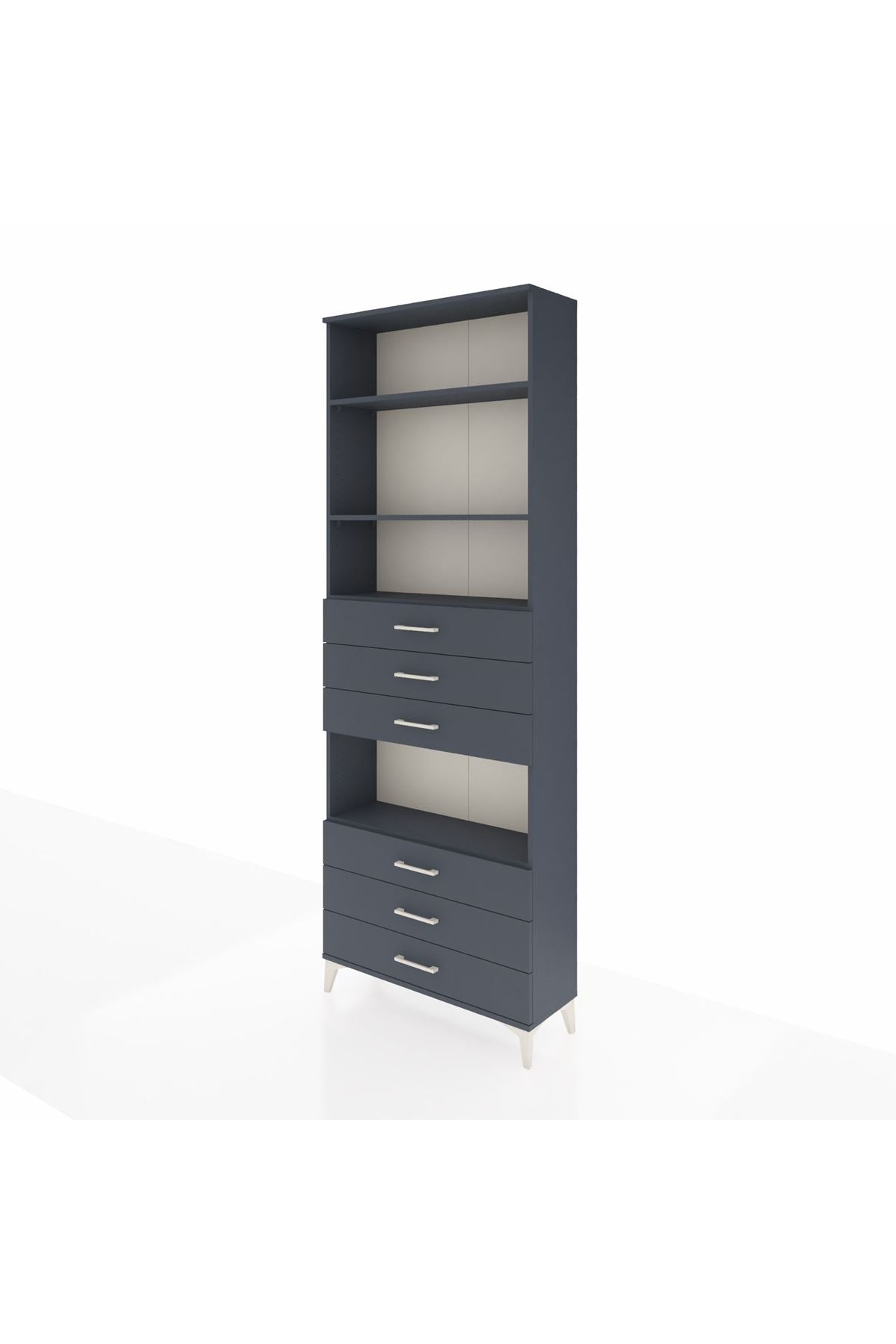 Arges Dolap 4 Raflı 6 Çekmeceli 88x30x243 Antrasit-Antrasit