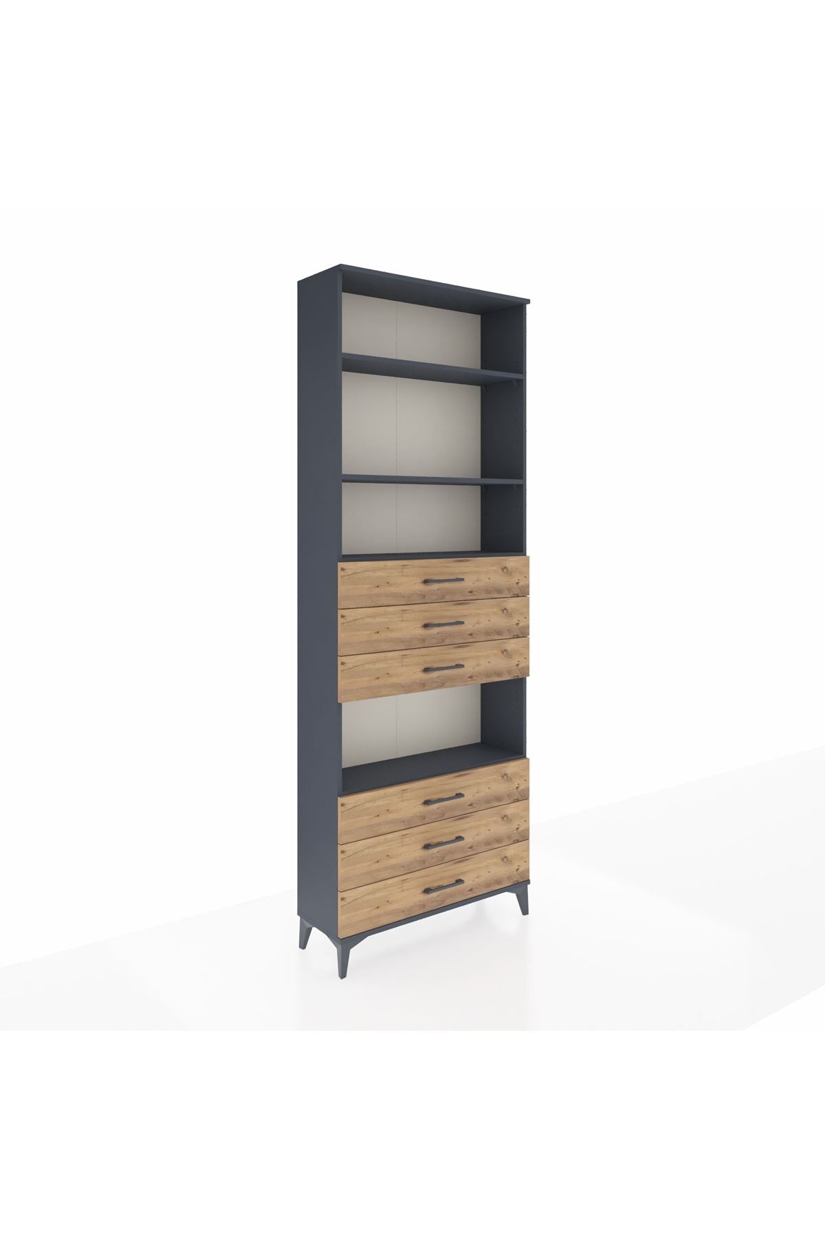 Arges Dolap 4 Raflı 6 Çekmeceli 88x30x243 Antrasit-Çam