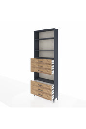 Arges Dolap 4 Raflı 6 Çekmeceli 88x30x243 Antrasit-Çam