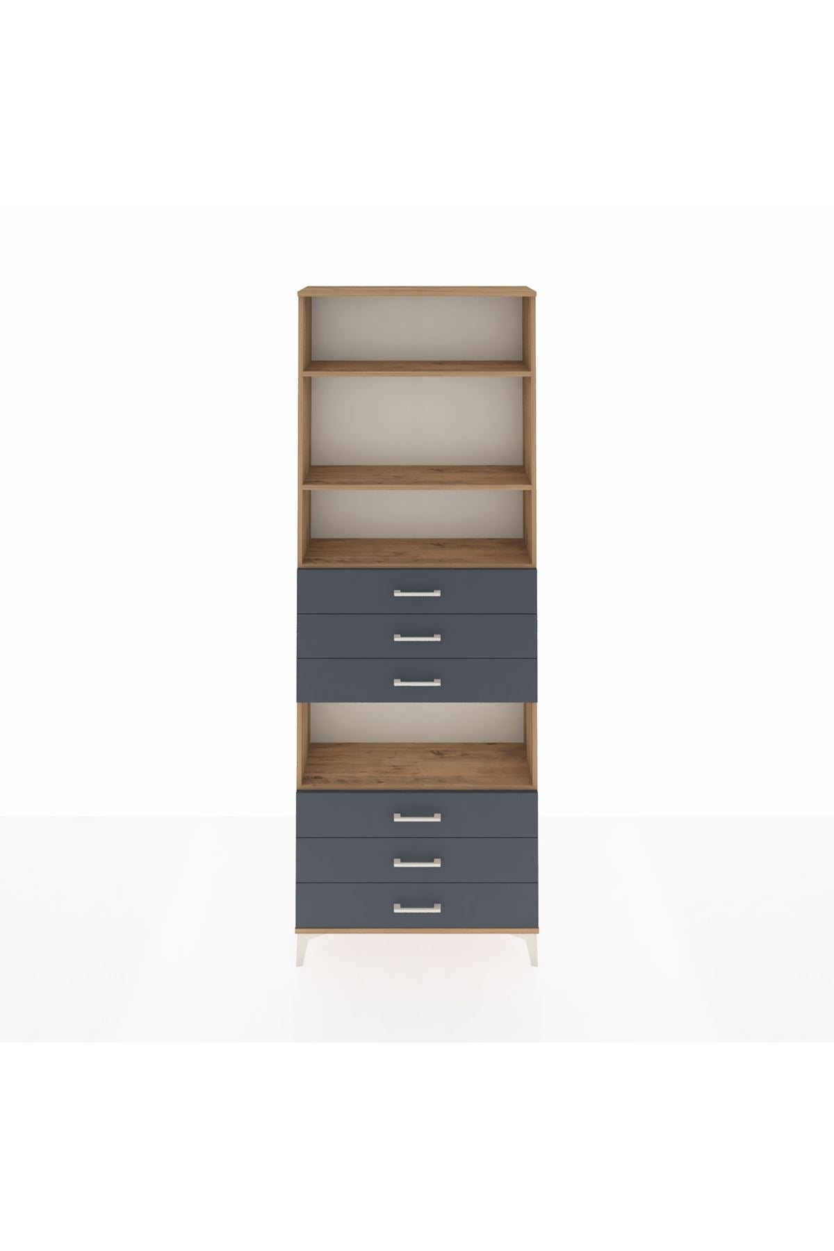 Arges Dolap 4 Raflı 6 Çekmeceli 88x30x243 Çam-Antrasit