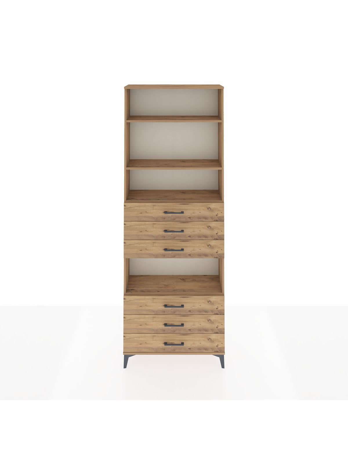 Arges Dolap 4 Raflı 6 Çekmeceli 88x30x243 Çam-Çam