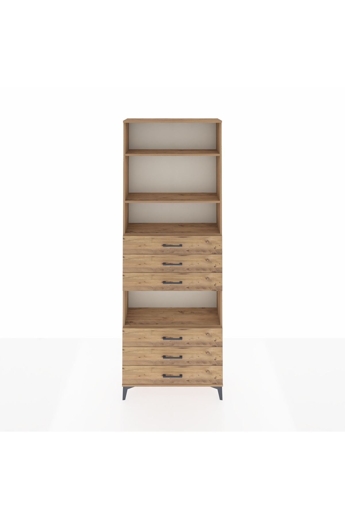 Arges Dolap 4 Raflı 6 Çekmeceli 88x30x243 Çam-Çam