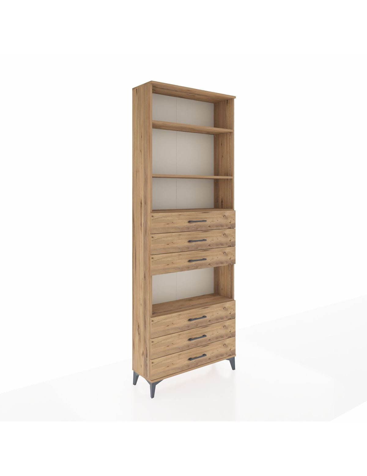 Arges Dolap 4 Raflı 6 Çekmeceli 88x30x243 Çam-Çam