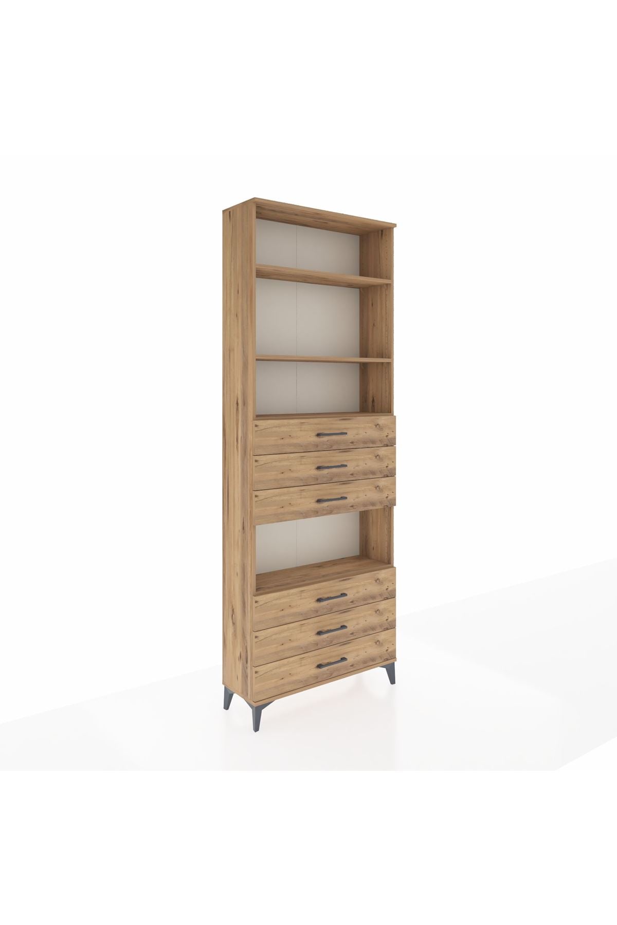 Arges Dolap 4 Raflı 6 Çekmeceli 88x30x243 Çam-Çam