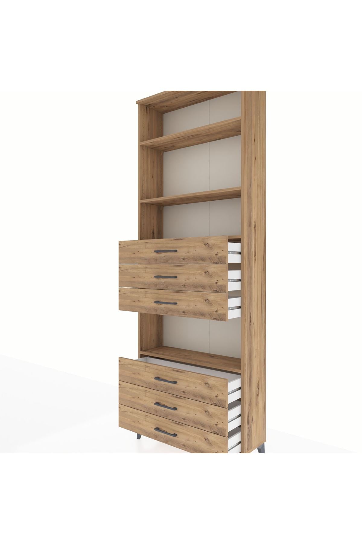 Arges Dolap 4 Raflı 6 Çekmeceli 88x30x243 Çam-Çam