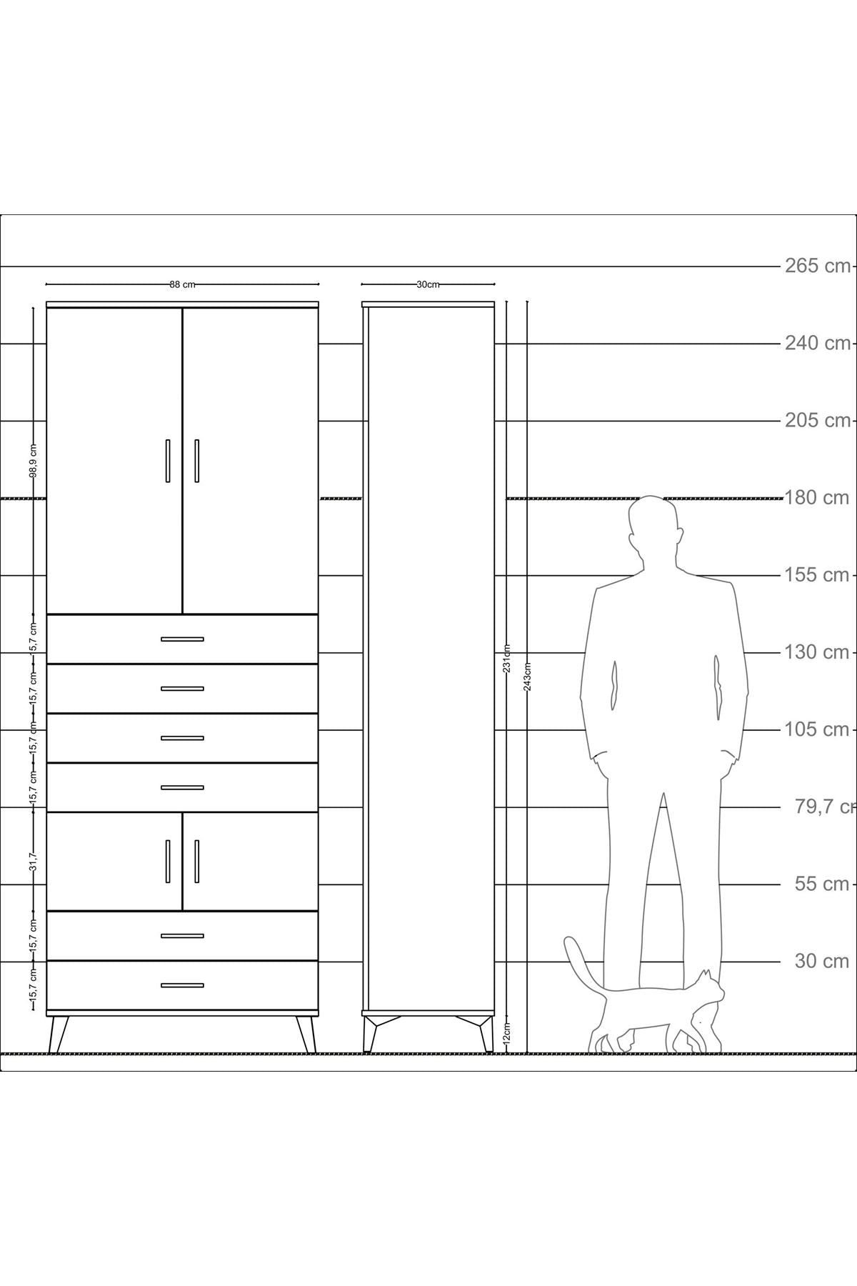 Arges Dolap 4 Raflı 6 Çekmeceli 4 Kapaklı 88x30x243 Aytaşı-Aytaşı