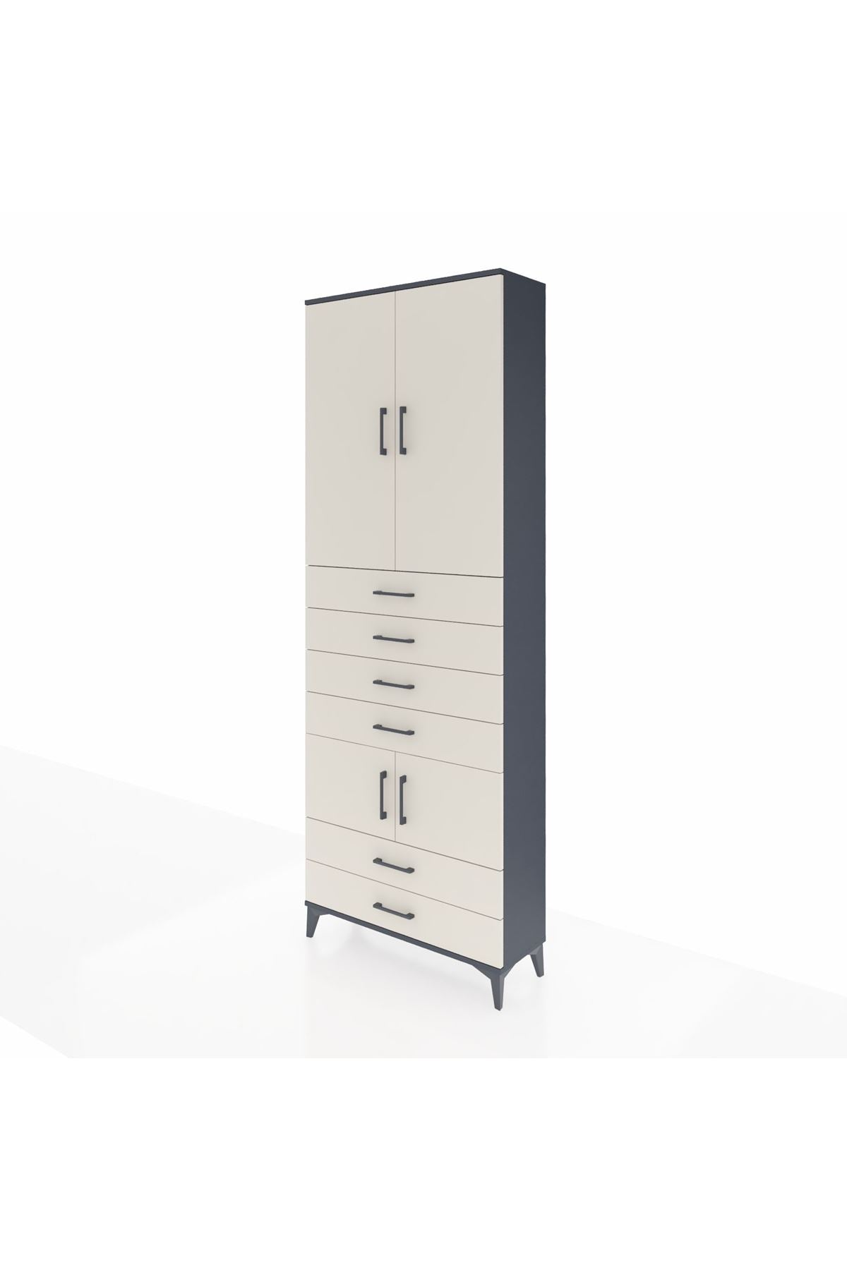 Arges Dolap 4 Raflı 6 Çekmeceli 4 Kapaklı 88x30x243 Antrasit-Aytaşı