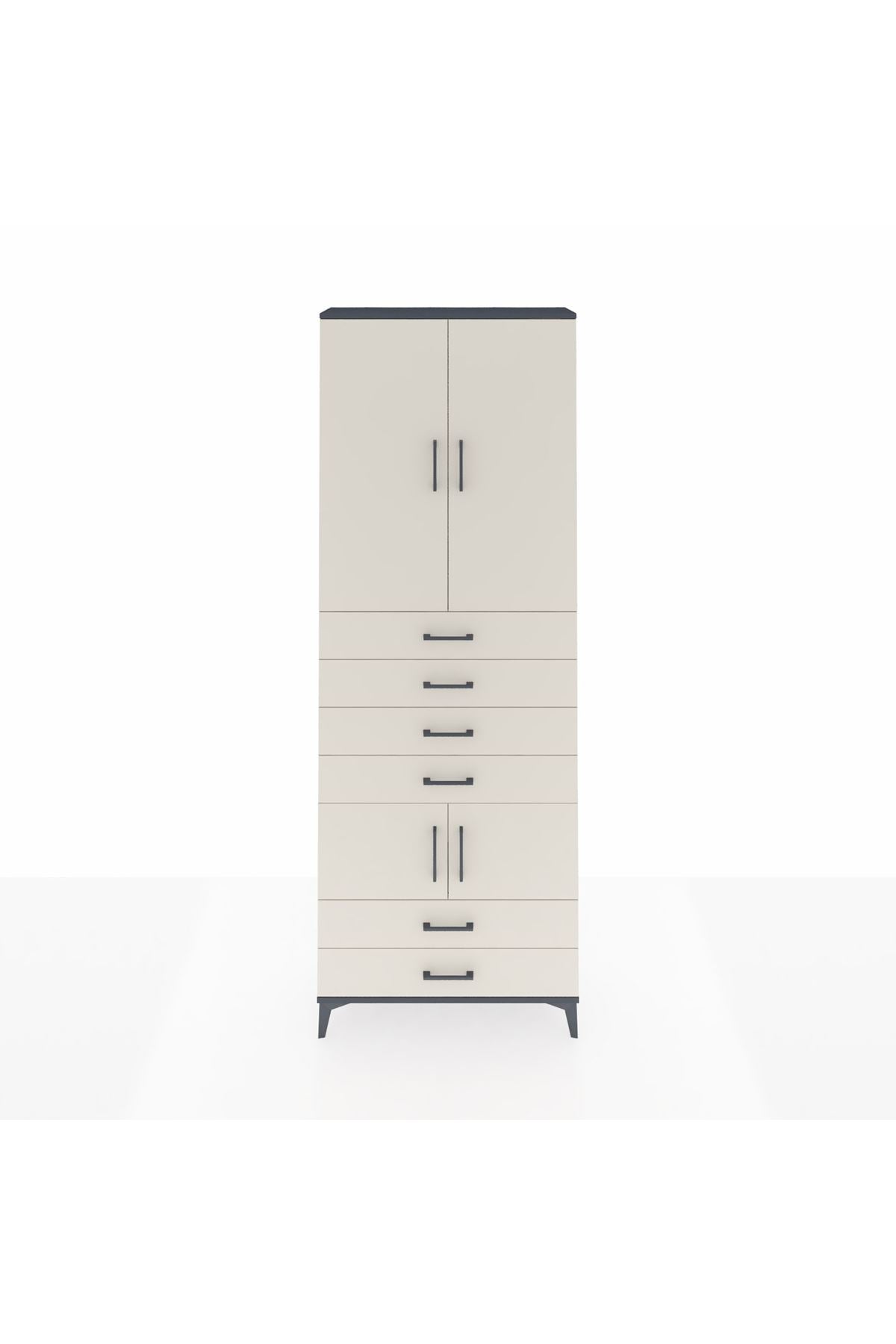 Arges Dolap 4 Raflı 6 Çekmeceli 4 Kapaklı 88x30x243 Antrasit-Aytaşı