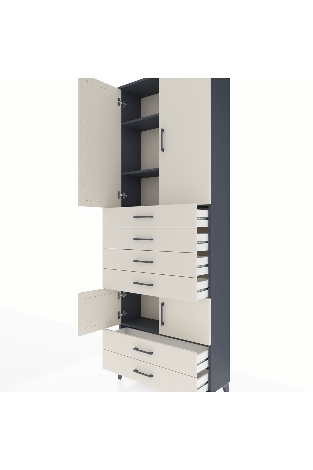 Arges Dolap 4 Raflı 6 Çekmeceli 4 Kapaklı 88x30x243 Antrasit-Aytaşı