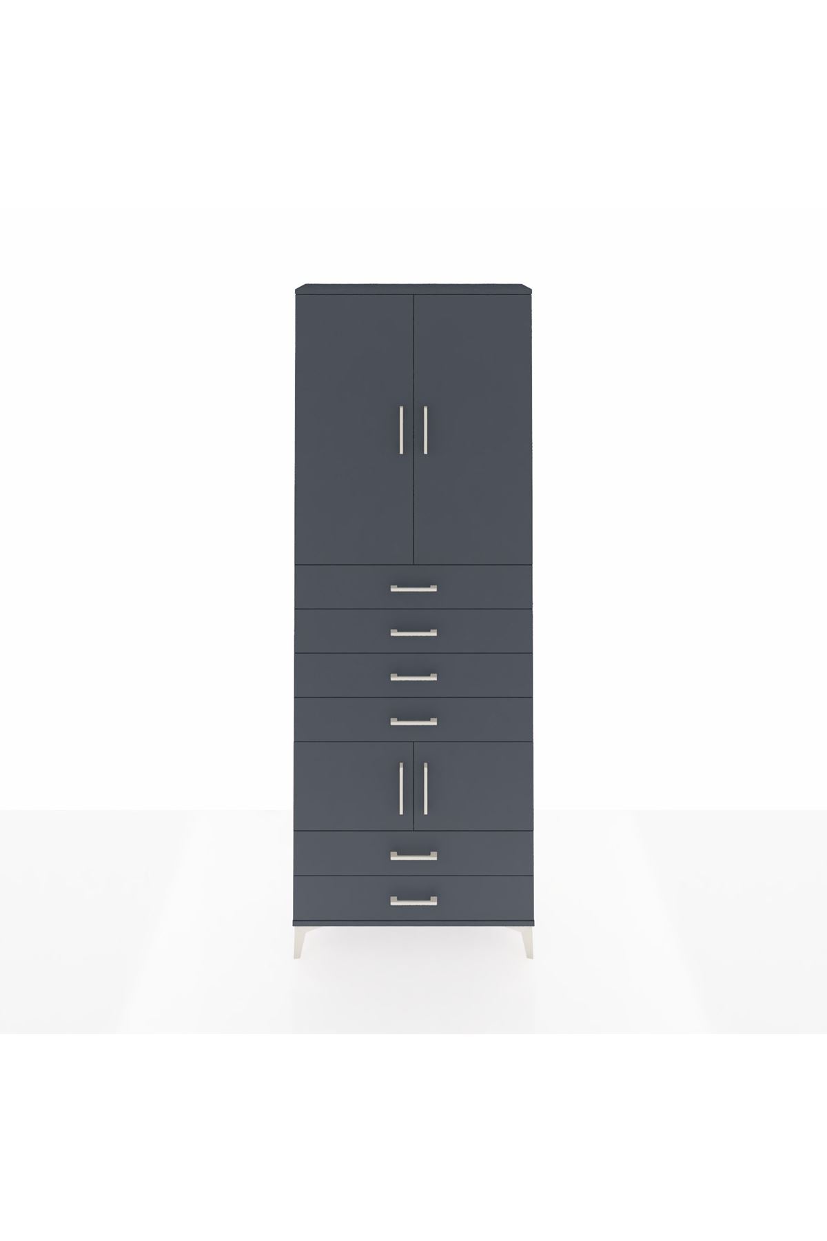 Arges Dolap 4 Raflı 6 Çekmeceli 4 Kapaklı 88x30x243 Antrasit-Antrasit