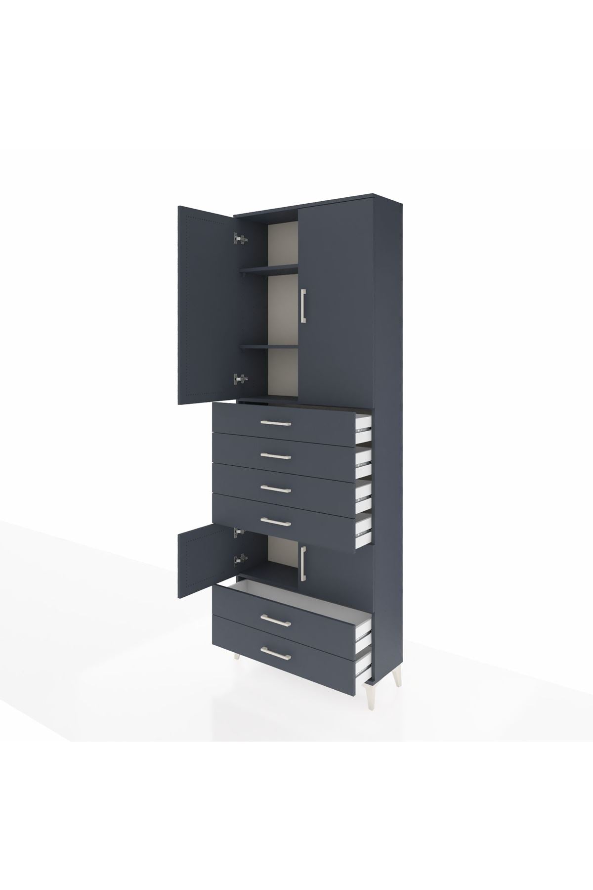 Arges Dolap 4 Raflı 6 Çekmeceli 4 Kapaklı 88x30x243 Antrasit-Antrasit