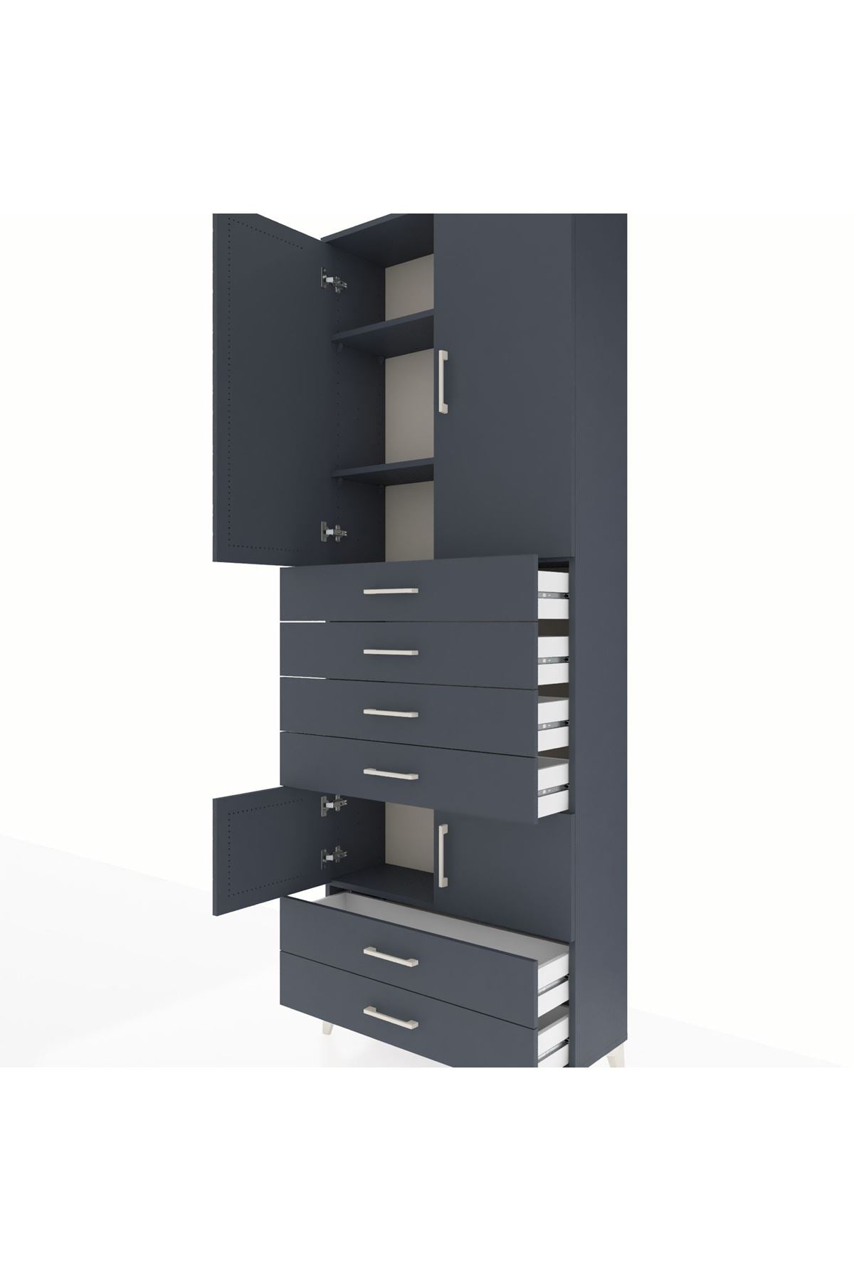 Arges Dolap 4 Raflı 6 Çekmeceli 4 Kapaklı 88x30x243 Antrasit-Antrasit